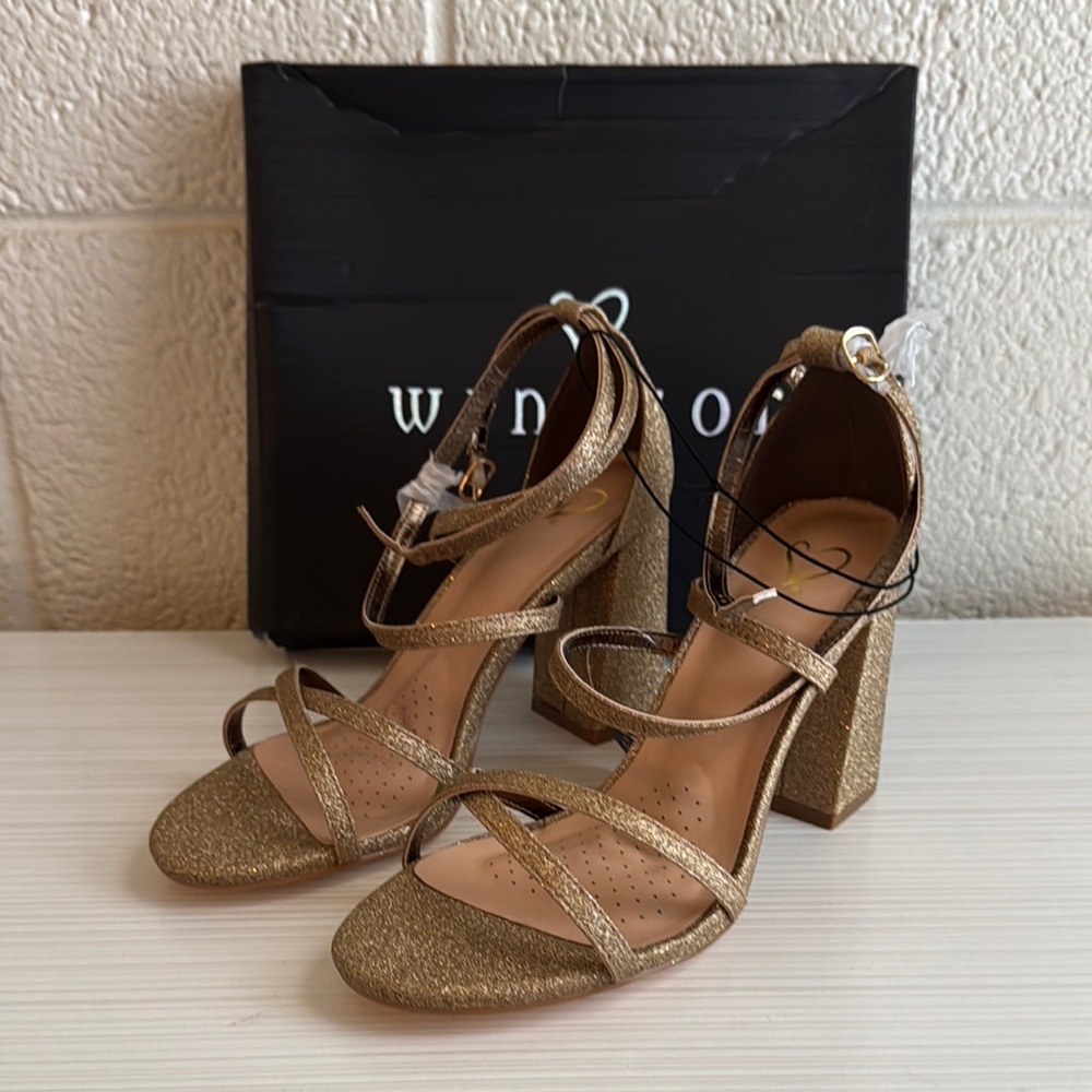 Windsor Gold Heeled Sandals with Strappy Design